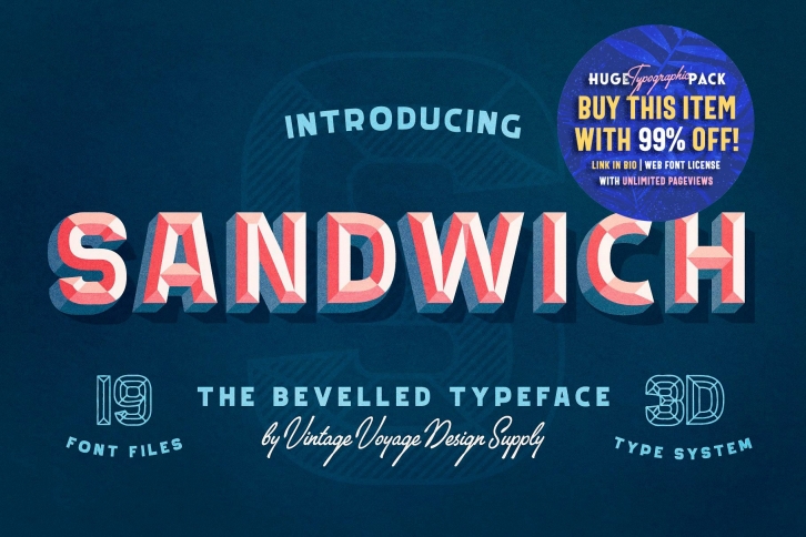 Sandwich • -50% • Bevelled 3D Type Font Download