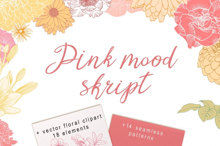 Pink mood set.  patterns. Font Download