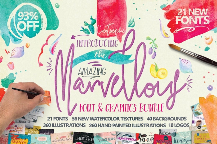 Font  Watercolor Bundle 93% OFF Font Download