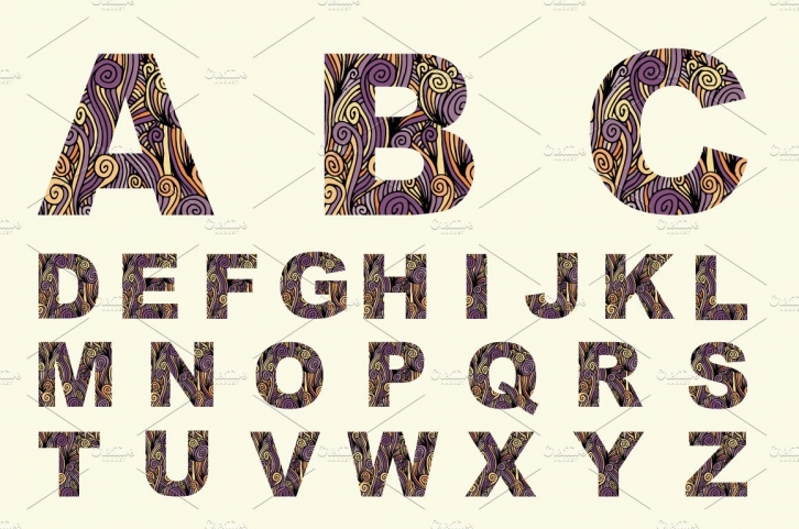 Font with decorative texture. Vector Font Download